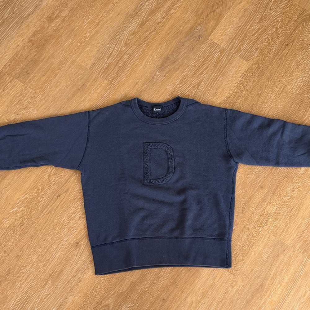 Drake's Navy Crewneck Sweatshirt with Terry Lining